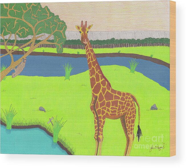Africa Wood Print featuring the drawing Keeping A Lookout by John Wiegand