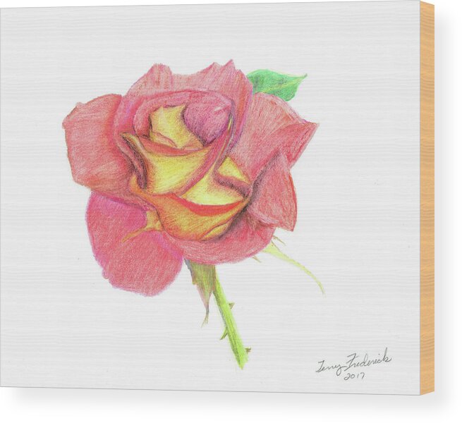Rose Wood Print featuring the drawing Ketchup and Mustard Rose by Terry Frederick
