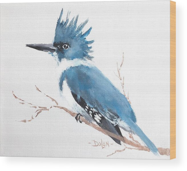 Kingfisher Wood Print featuring the painting Kingfisher on a Branch by Pat Dolan