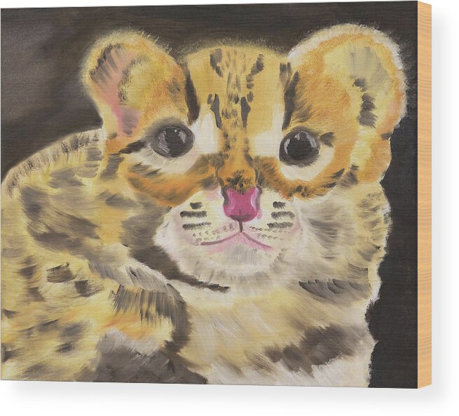 Leopard Cub Wood Print featuring the painting Bright Eyes by Meryl Goudey