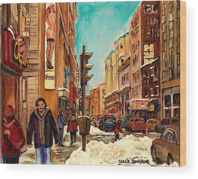 La Senza St Catherine Street Wood Print featuring the painting La Senza St Catherine Street Downtown Montreal by Carole Spandau