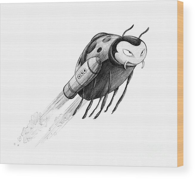 Lady Bug Wood Print featuring the digital art Lady Rocket Bug by Michael Ciccotello