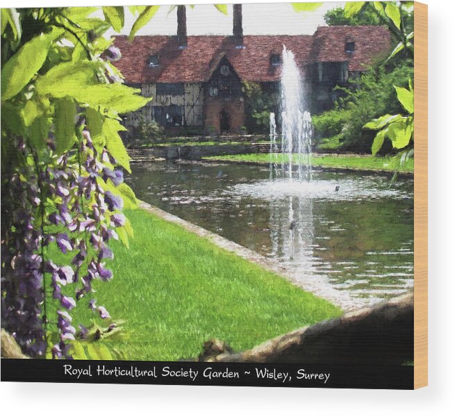 Lake Wood Print featuring the digital art Lake and Fountain at RHS Wisley by Jayne Wilson