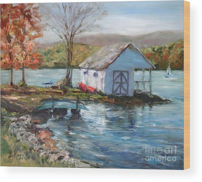 Original Oil Painting Wood Print featuring the painting Lake Waramaug Autumn by B Rossitto