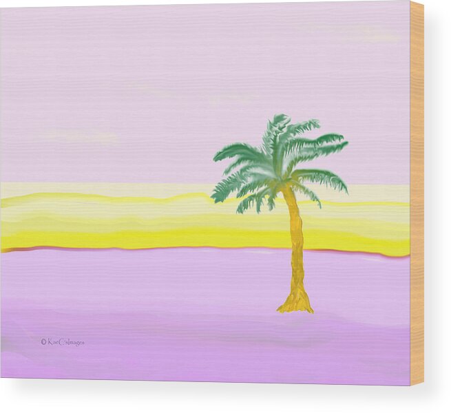 Beach Scene Wood Print featuring the digital art Landscape in Pink and Yellow by Kae Cheatham