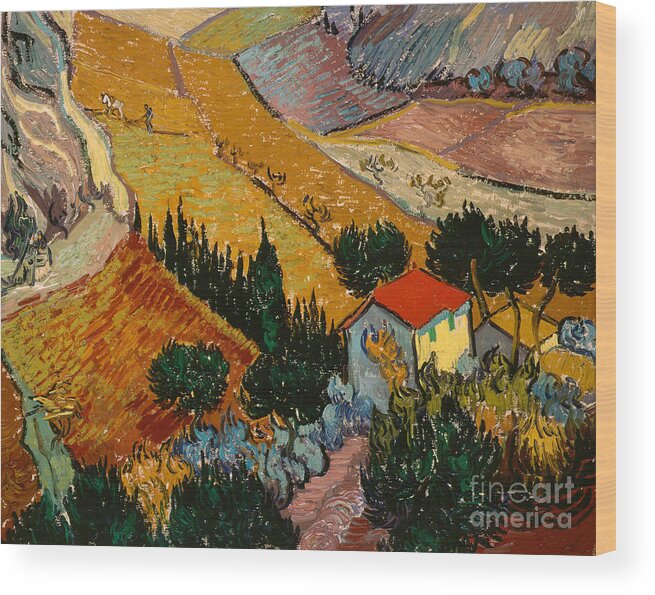 Landscape Wood Print featuring the painting Landscape with House and Ploughman by Vincent Van Gogh