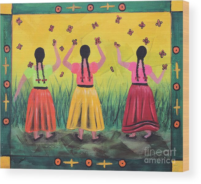 Mexican Art Wood Print featuring the painting Las Monarcas by Sonia Flores Ruiz