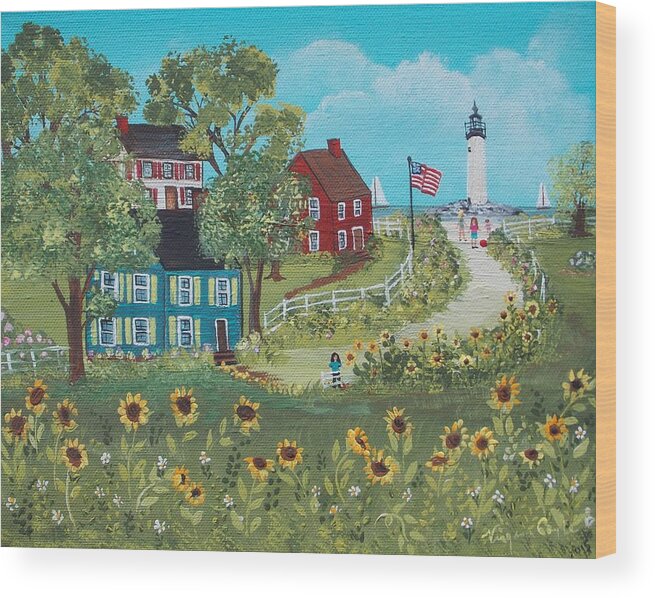 Folk Art Wood Print featuring the painting Late July by Virginia Coyle