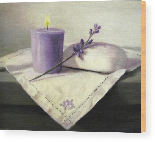 Lavender Flowers Wood Print featuring the painting Lavender Sprig by Linda Jacobus