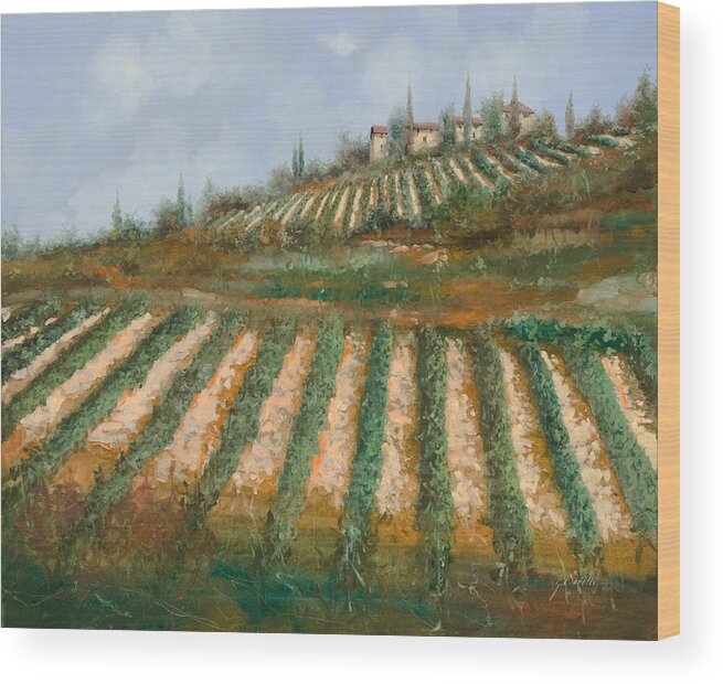 Vineyard Wood Print featuring the painting Le Case Nella Vigna by Guido Borelli