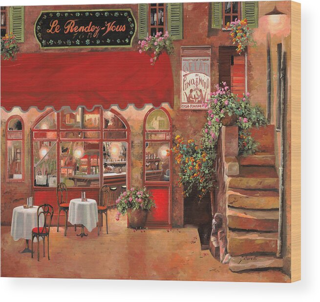 Caffe Wood Print featuring the painting Le Rendez Vous by Guido Borelli