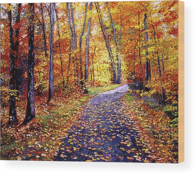 Trees Wood Print featuring the painting Leaf Covered Road by David Lloyd Glover
