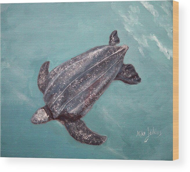 Leatherback Wood Print featuring the painting Leatherback Turtle Study by Mike Jenkins