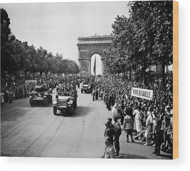Paris Wood Print featuring the photograph Liberation of Paris Parade - 1944 by War Is Hell Store