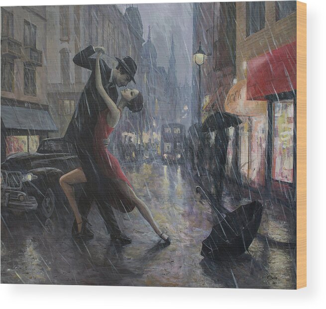 Life Wood Print featuring the painting Life is a Dance in The Rain by Adrian Borda