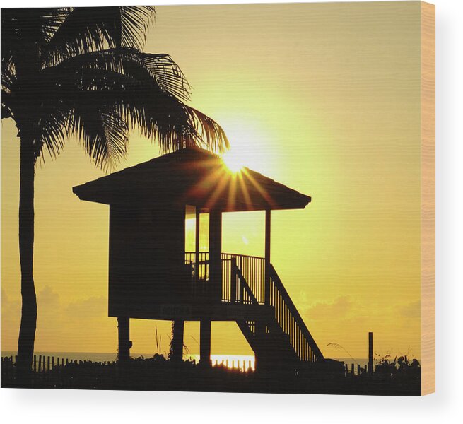Florida Wood Print featuring the photograph Lifeguard Station Sunburst Delray Beach Florida by Lawrence S Richardson Jr