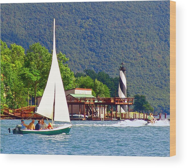 Smith Mountain Lake Wood Print featuring the photograph Lighthouse Sailors Smith Mountain Lake by The James Roney Collection