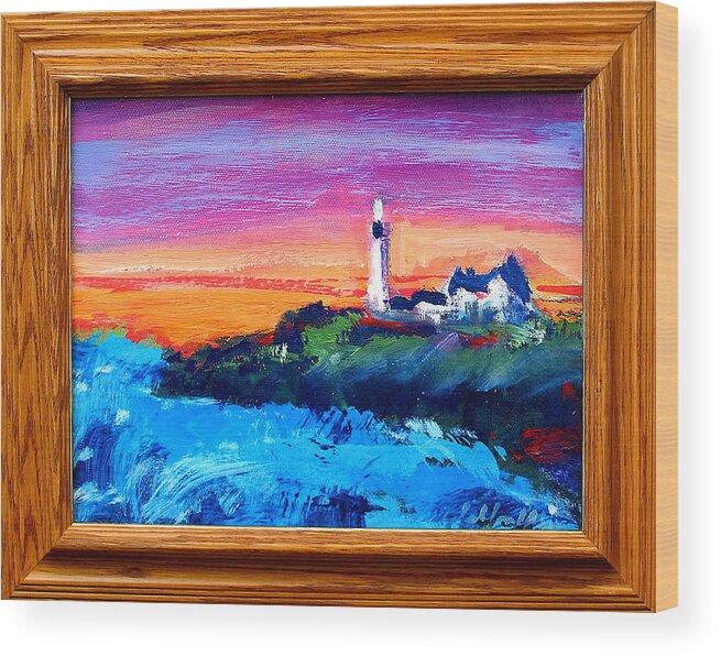 Lighthouses Wood Print featuring the painting Lighthouse Sunset by Les Leffingwell