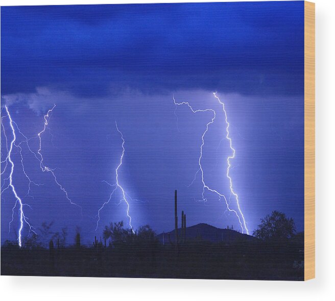 Lightning Wood Print featuring the photograph Lightning Storm in the Desert Fine Art Photography Print by James BO Insogna