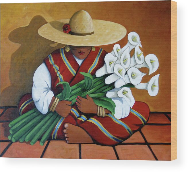 Contemporary Native American Art Wood Print featuring the painting Lily Woman by Lance Headlee