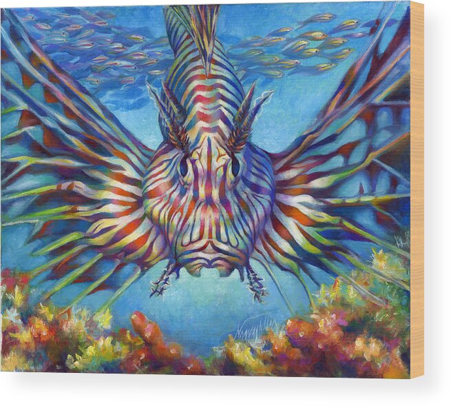 Lion Fish Wood Print featuring the painting Lion Fish by Nancy Tilles