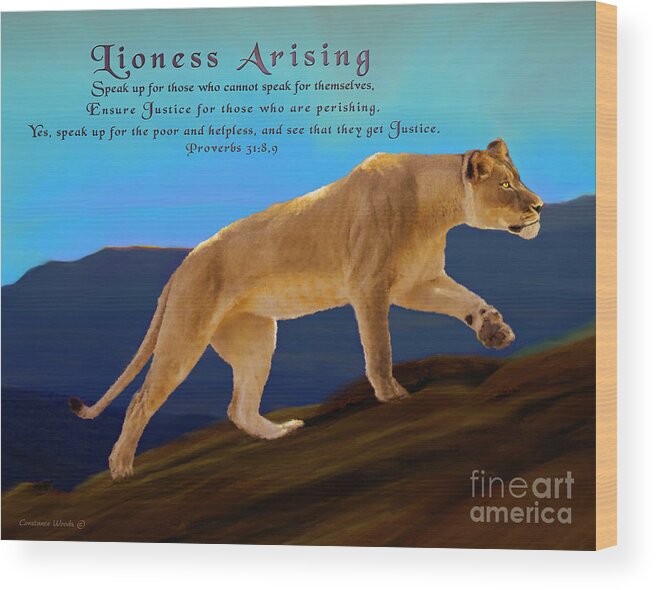 Lioness Wood Print featuring the digital art Lioness Arise by Constance Woods