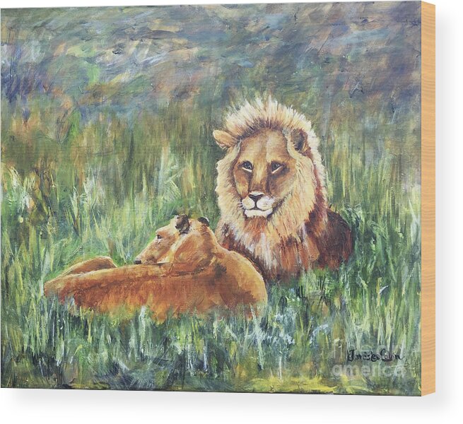 Lions Wood Print featuring the painting Lions Resting by Janis Lee Colon