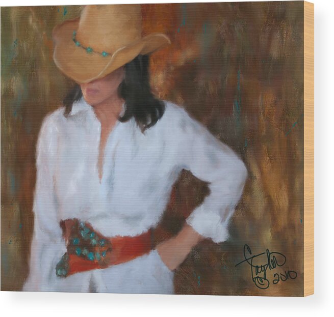 Cowgirl Wood Print featuring the painting Liquid Turquoise by Colleen Taylor