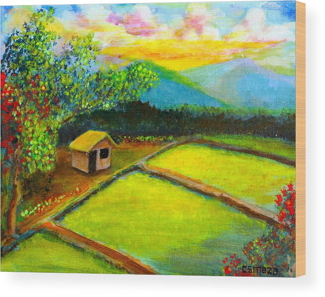Hut Wood Print featuring the painting Little Hut in the Farm by Cyril Maza