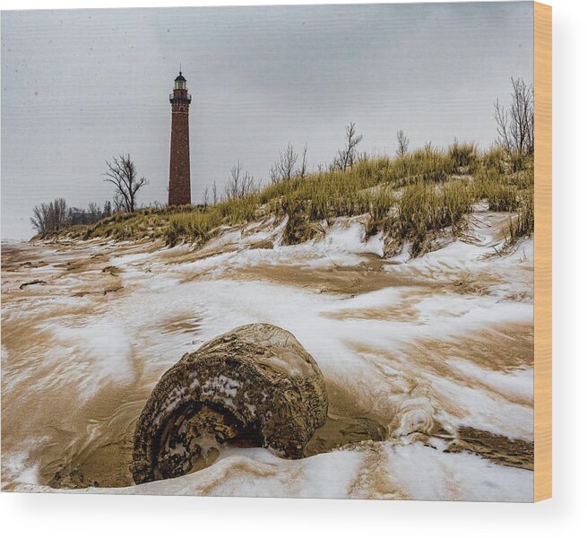 Little Sable Lighthouse Wood Print featuring the photograph Little Sable in Winter by Joe Holley