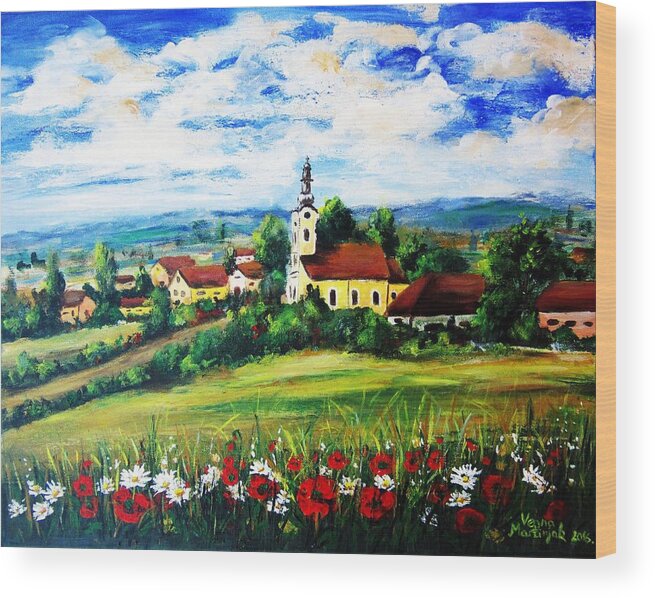Village Wood Print featuring the painting Little village by Vesna Martinjak