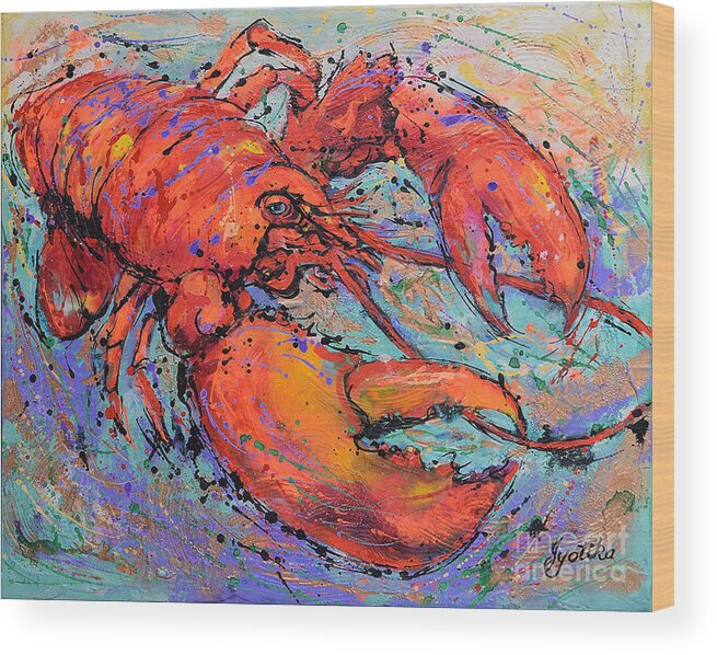  Wood Print featuring the painting Lobster by Jyotika Shroff
