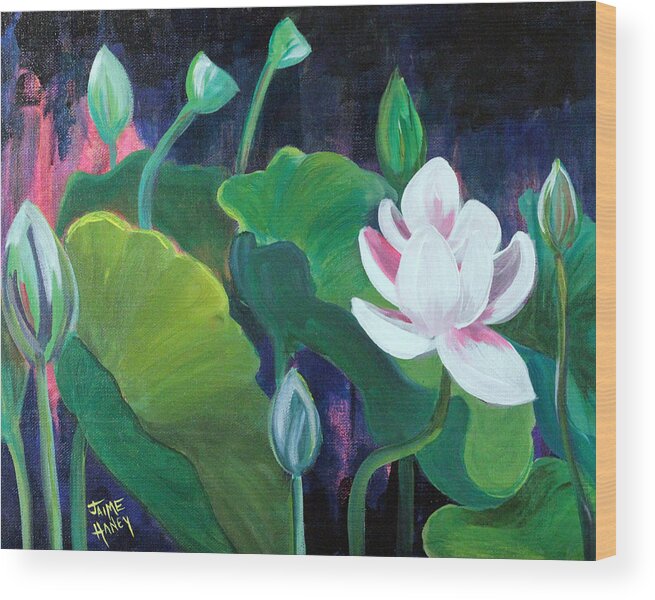 Lotus Garden Wood Print featuring the painting Lotus Garden 1 by Jaime Haney