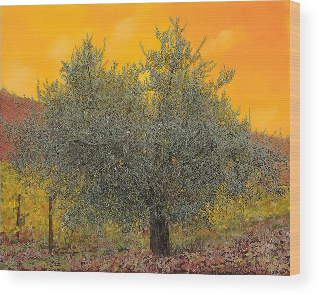 Olive Tree Wood Print featuring the painting L'ulivo Tra Le Vigne by Guido Borelli