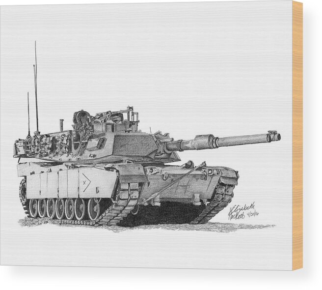 Usmc Wood Print featuring the drawing M1A1 B Company XO Tank by Betsy Hackett