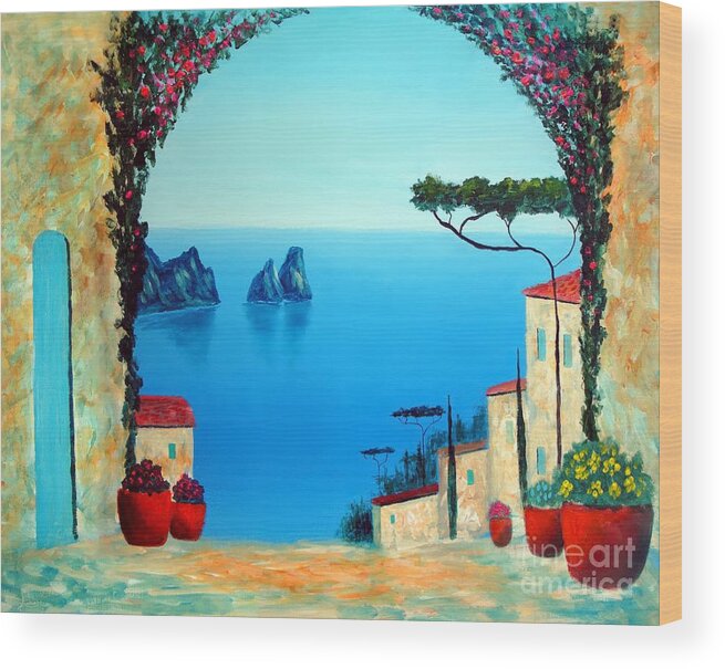 Italy Mediterranean Art Wood Print featuring the painting Magnificent Capri by Larry Cirigliano