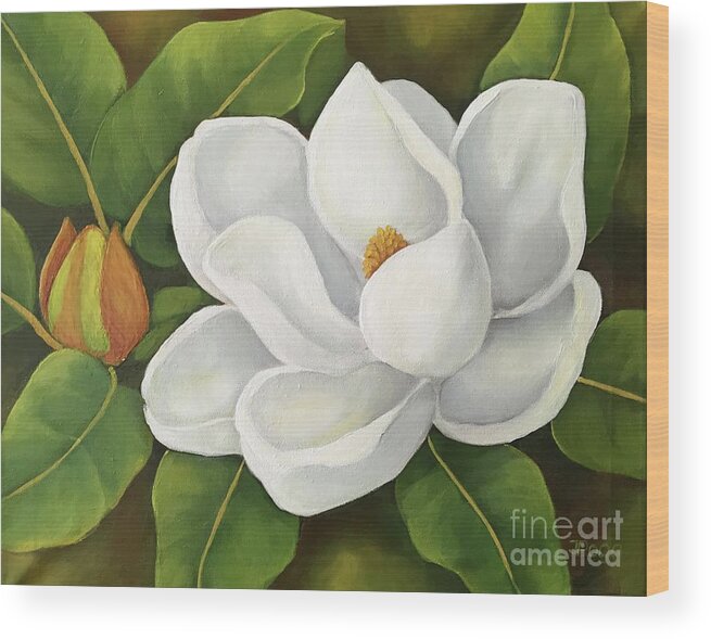 Magnolia Wood Print featuring the painting Magnolia by Inese Poga