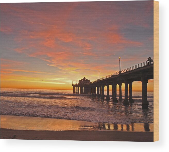 Manhattan Beach Sunset Wood Print featuring the photograph Manhattan Beach Sunset by Matt MacMillan