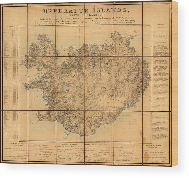 Map Of Iceland Wood Print featuring the photograph Map Of Iceland 1849 by Andrew Fare