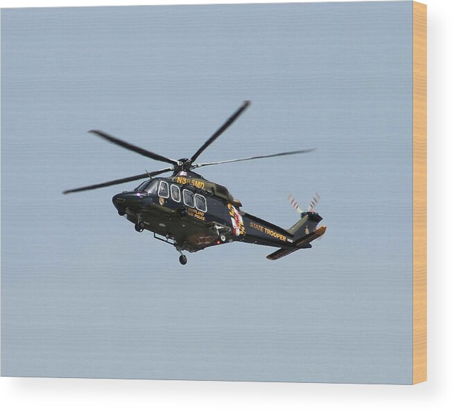 Helicopter Wood Print featuring the photograph MD State Police Helicopter by Robert Banach
