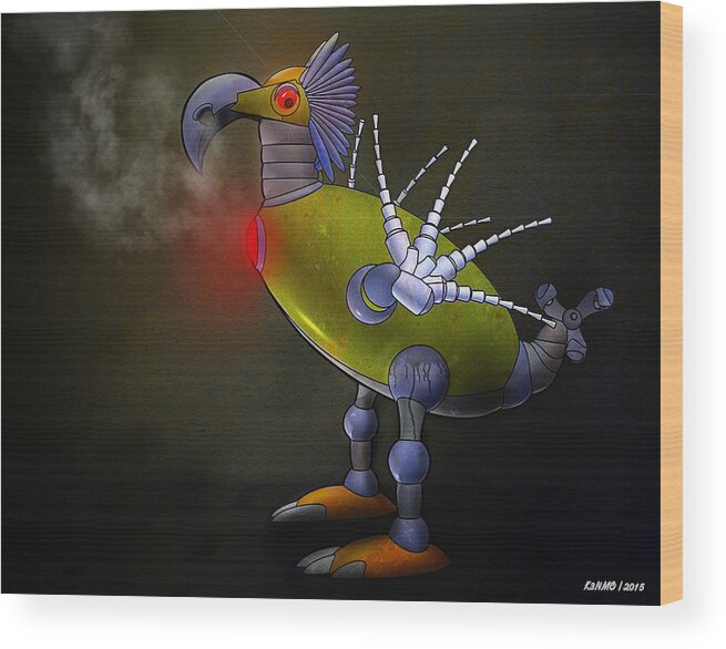 Robot Wood Print featuring the digital art Mechanical Bird by Ken Morris