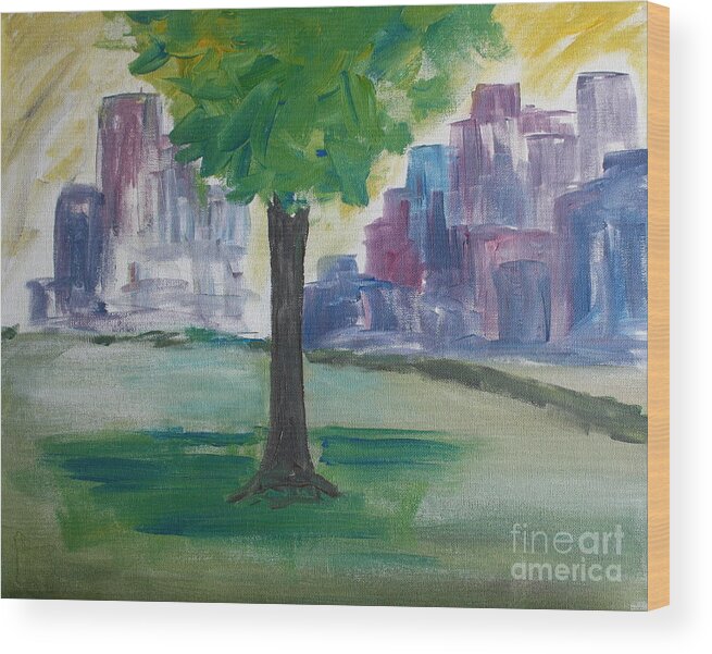 Paintings Wood Print featuring the painting Meet me by our Tree in Central Park by Julie Lueders 