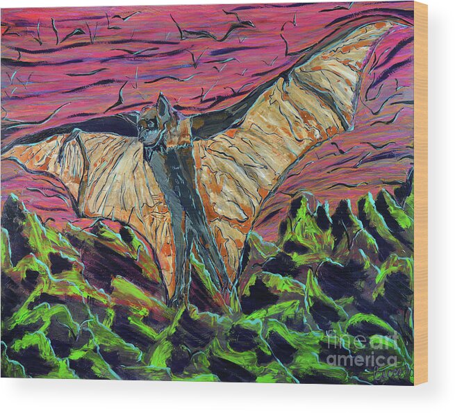 Bat Wood Print featuring the painting MegaBat by Rebecca Weeks