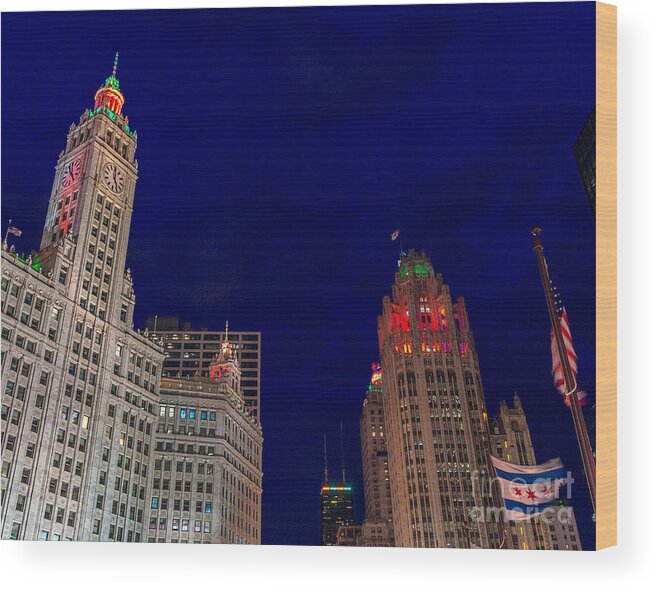 2015 Wood Print featuring the photograph Michigan Avenue icons at holidays by Izet Kapetanovic