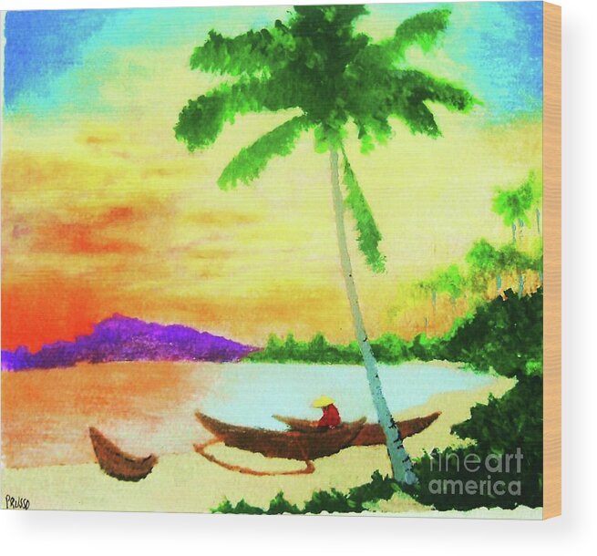 Landscape Wood Print featuring the painting Mindanao Sunset by Thea Recuerdo