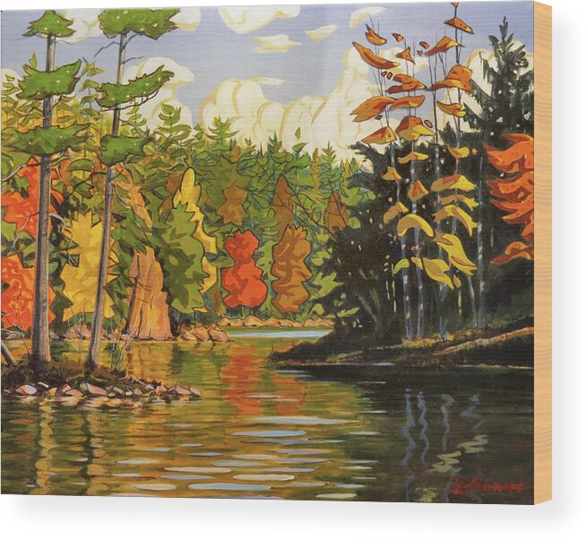Canada Wood Print featuring the painting Mink Lake Narrows by David Gilmore