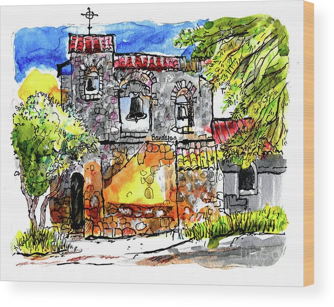 Mission Wood Print featuring the painting Mission San Miguel by Terry Banderas