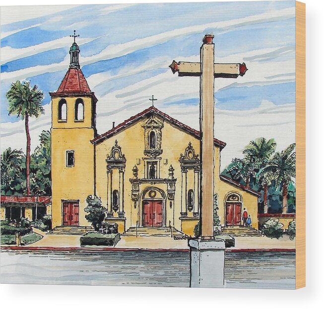 California Wood Print featuring the painting Mission Santa Clara de Asis by Terry Banderas