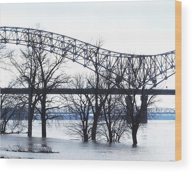 Bridge Wood Print featuring the photograph Mississippi River at Memphis January High Water by Lizi Beard-Ward
