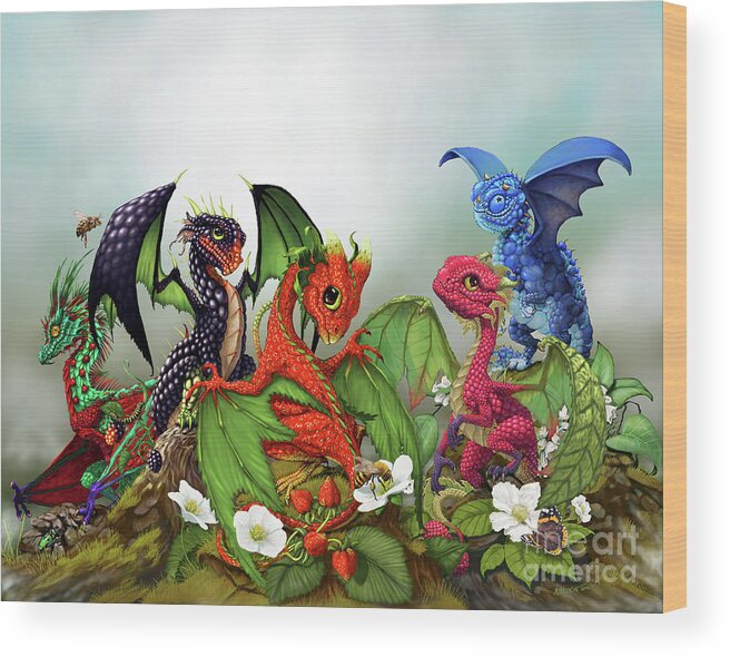 Dragons Wood Print featuring the digital art Mixed Berries Dragons by Stanley Morrison